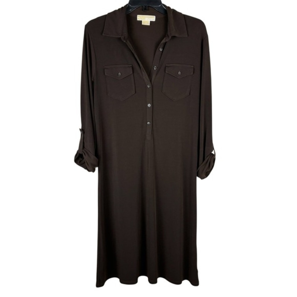 Michael Kors Brown Button Down Shirt Dress Womens Sz Medium  Stretch